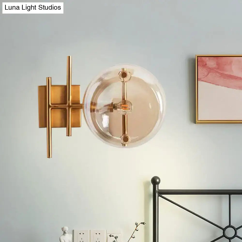 DecorBites™ Postmodern Gold Finish Double Ball Glass Wall Sconce for Corners
