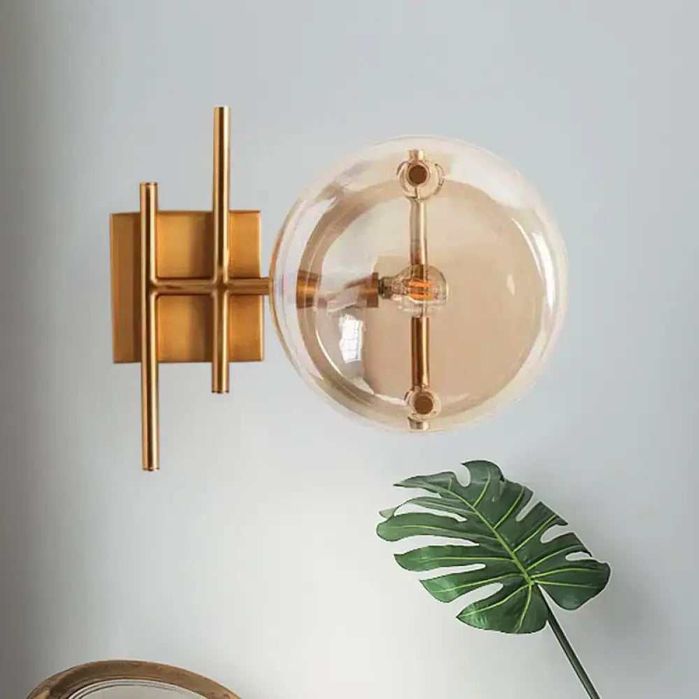 DecorBites™ Postmodern Gold Finish Double Ball Glass Wall Sconce for Corners