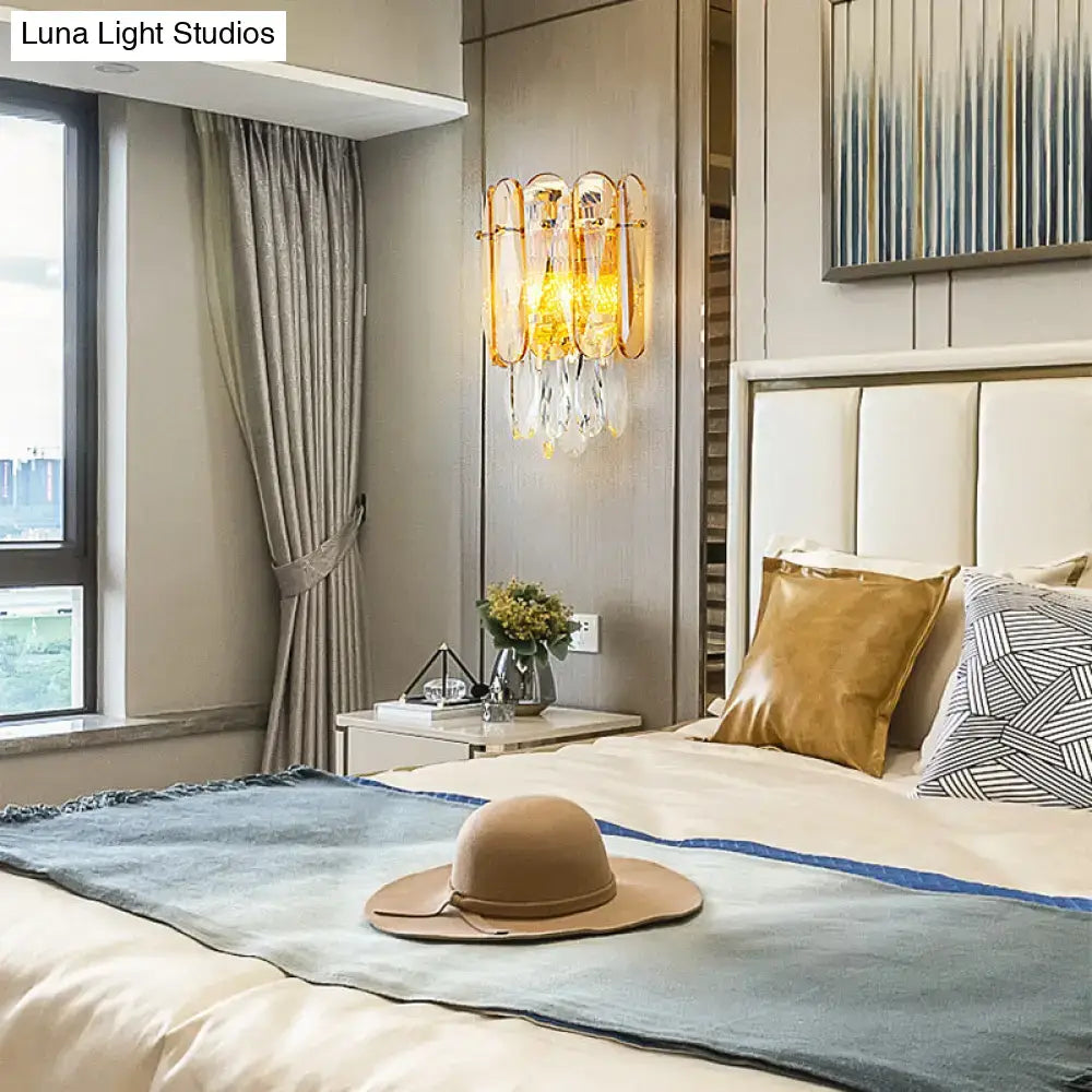 Postmodern gold faceted crystal sconce light for bedroom