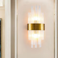 DecorBites™ Postmodern Gold Wall Sconce with Fluted Crystal Shade - 2 Head Bedroom Mount Light