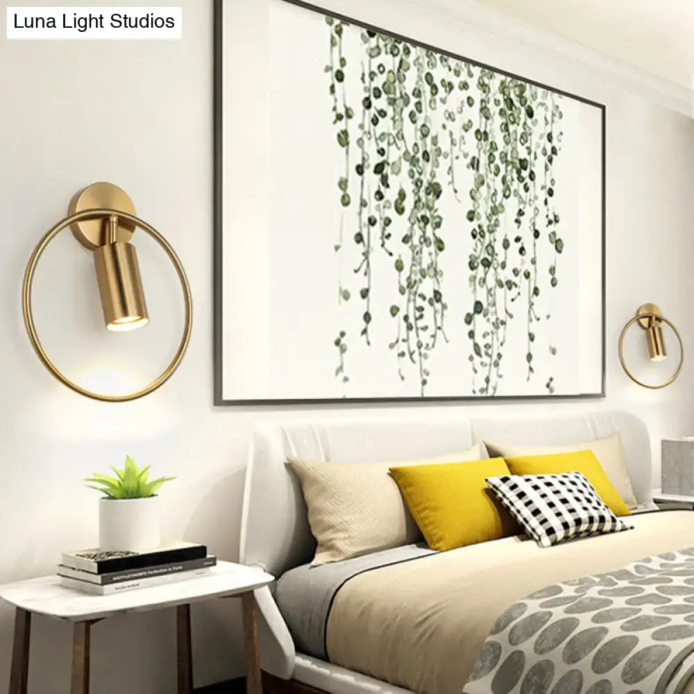 DecorBites™ Postmodern Metallic Wall Mount Sconce Light with Halo Ring - 1 Head Bedside Solution