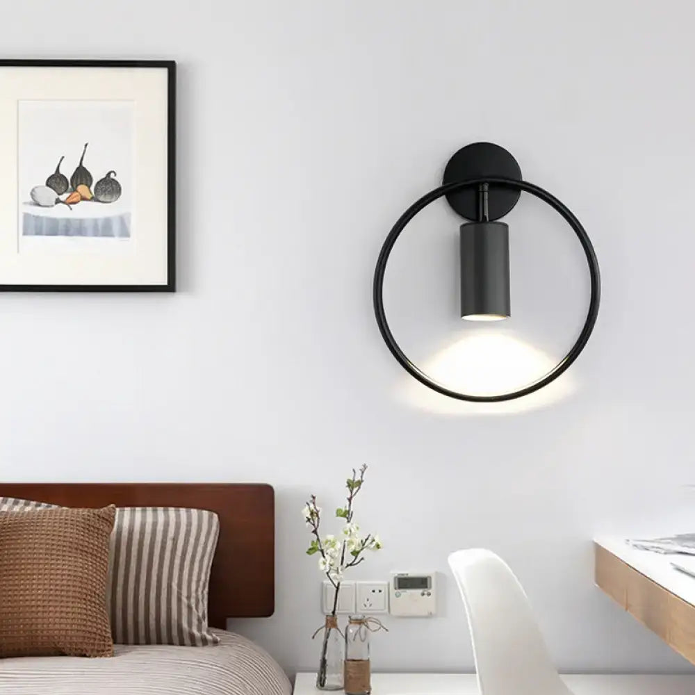 DecorBites™ Postmodern Metallic Wall Mount Sconce Light with Halo Ring - 1 Head Bedside Solution