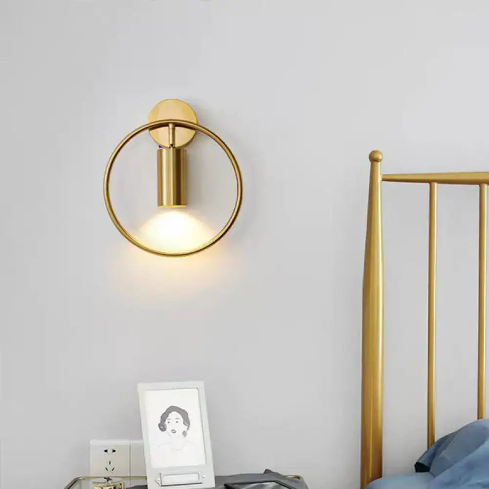DecorBites™ Postmodern Metallic Wall Mount Sconce Light with Halo Ring - 1 Head Bedside Solution