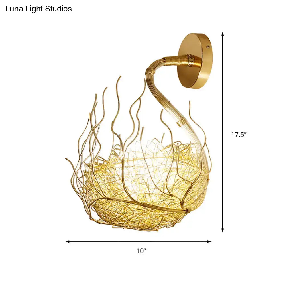Postmodern gold nest globe glass wall light fixture bedroom sconce