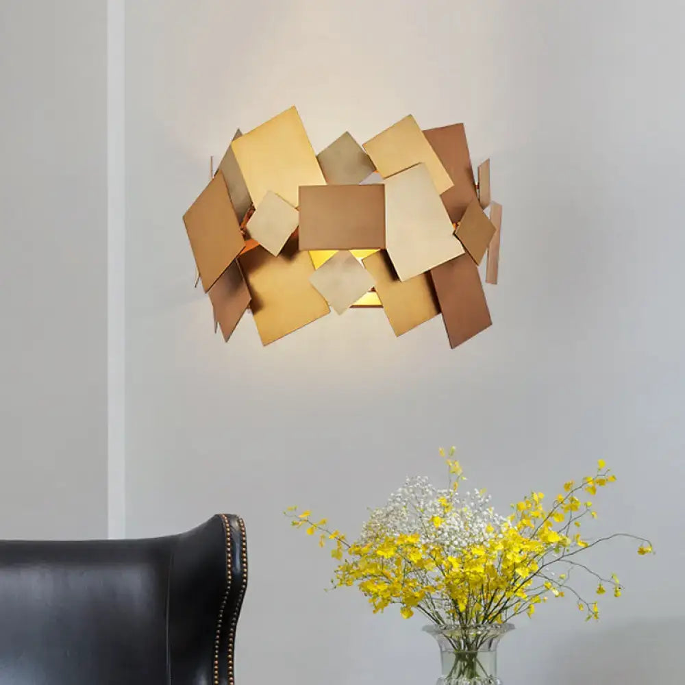 Postmodern gold stacked panel sconce light fixture living room
