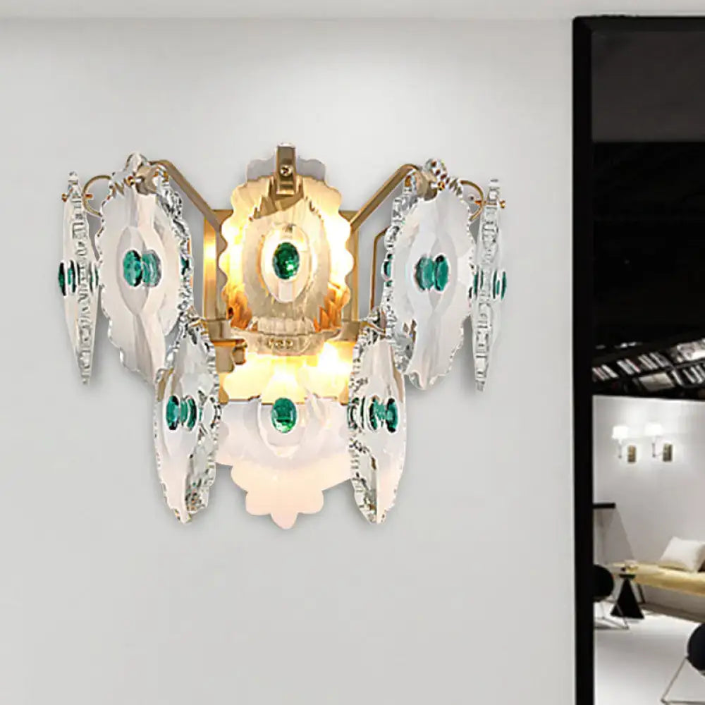 Postmodern green gold gem crystal wall sconce bedroom light