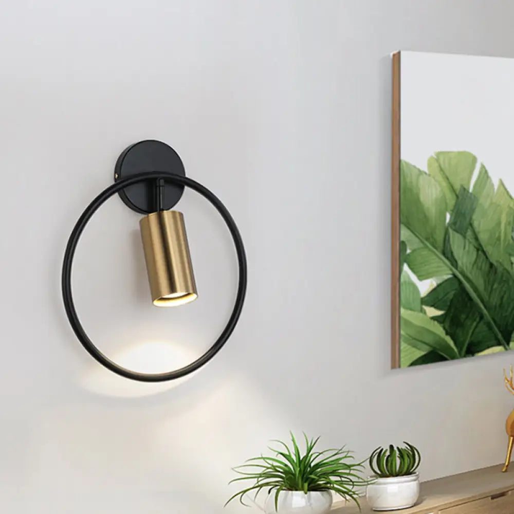 DecorBites™ Postmodern Metallic Wall Mount Sconce Light with Halo Ring - 1 Head Bedside Solution