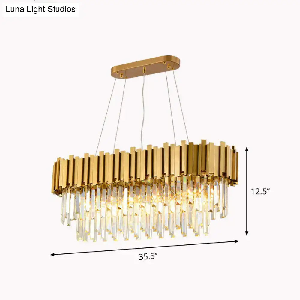 Postmodern oval hanging light gold crystal chandelier dining room
