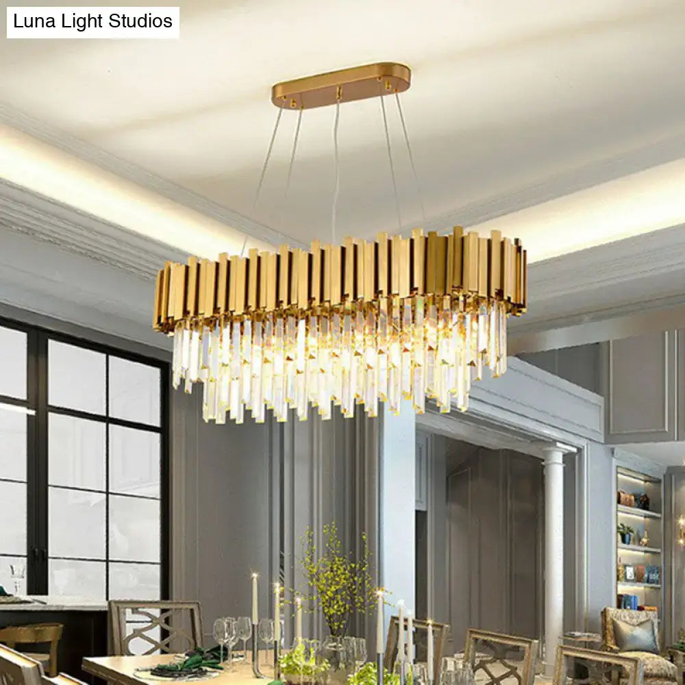 Postmodern oval hanging light gold crystal chandelier dining room