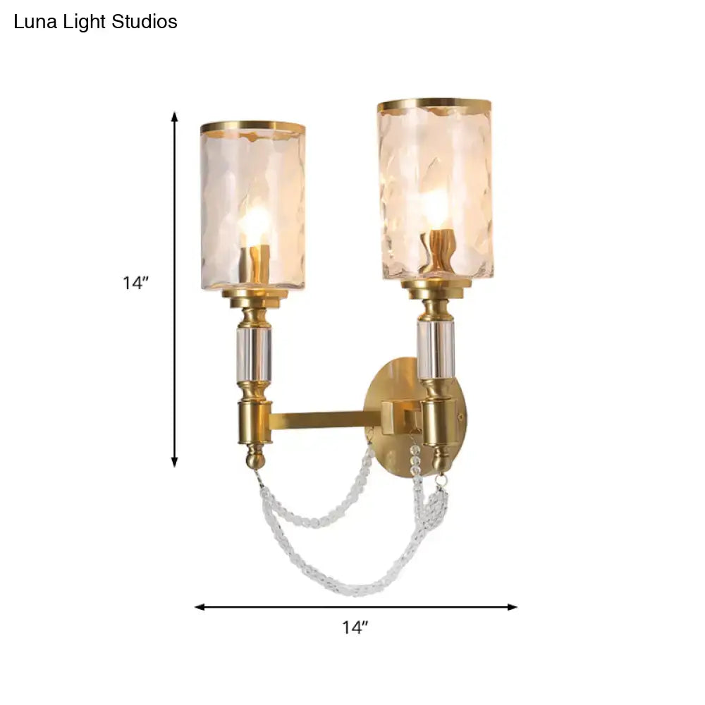 Postmodern water glass brass wall light bedroom crystal sconce