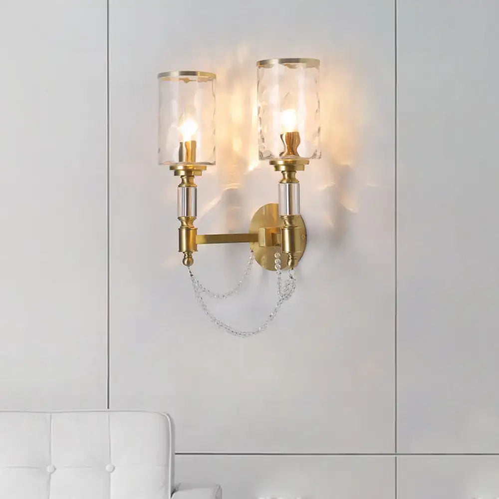 Postmodern water glass brass wall light bedroom crystal sconce