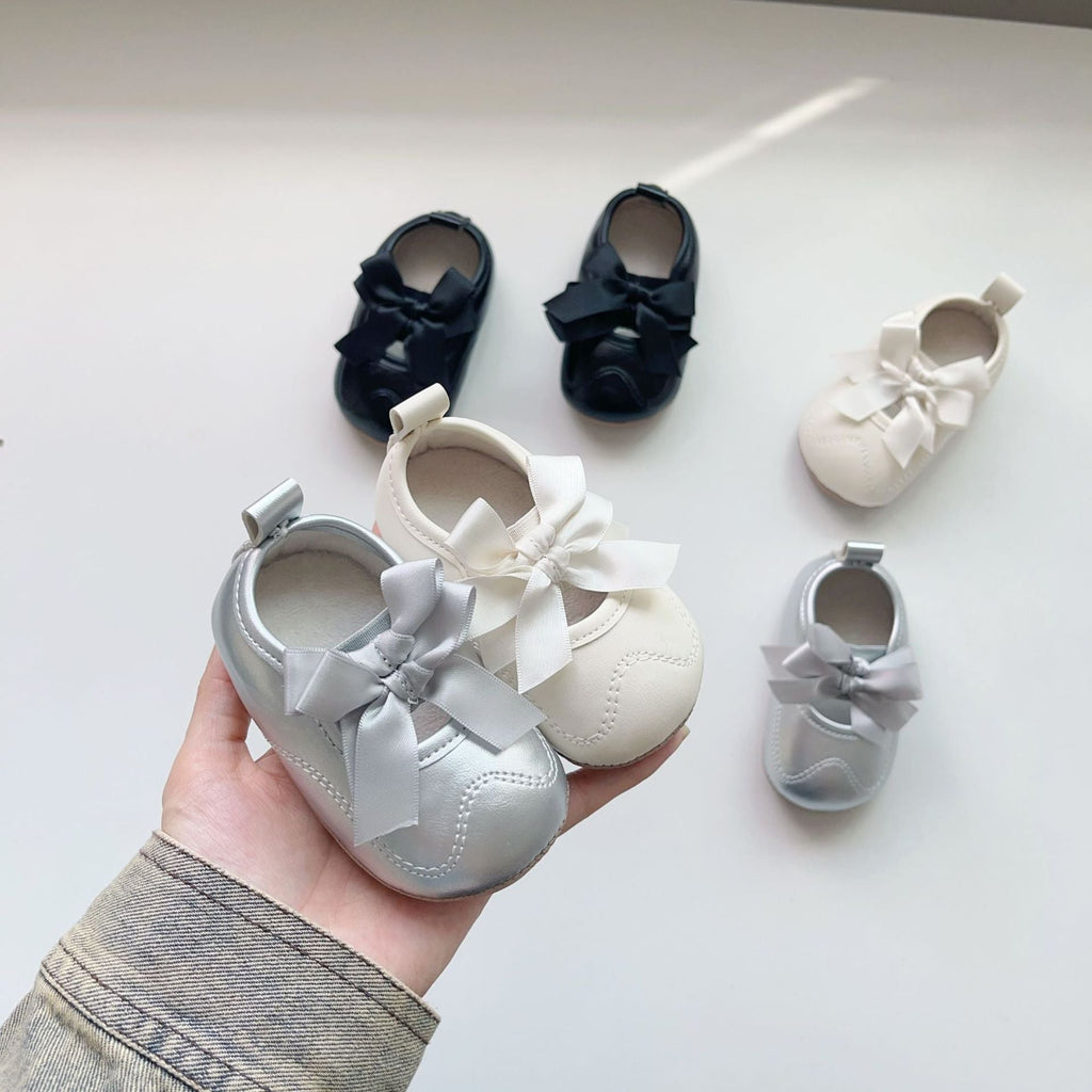 Winter and Autumn Baby Girl Fashion Solid Color Butterfly-bow Decorated Toddler Soft-Sole Anti-slip Walking Shoes