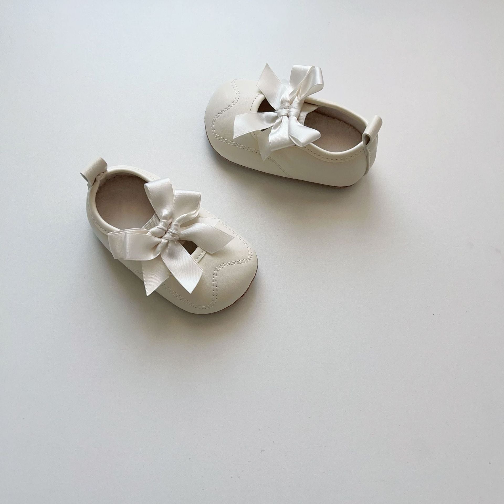 Winter and Autumn Baby Girl Fashion Solid Color Butterfly-bow Decorated Toddler Soft-Sole Anti-slip Walking Shoes