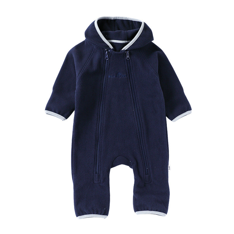 Winter Arrival Baby Unisex Long Sleeves Solid Color Letters Pattern Zip-up Rompers