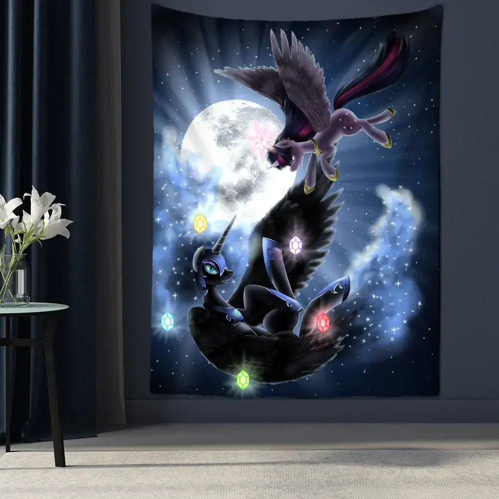 Psychedelic black and gold condor moon universe tapestry bedroom decor