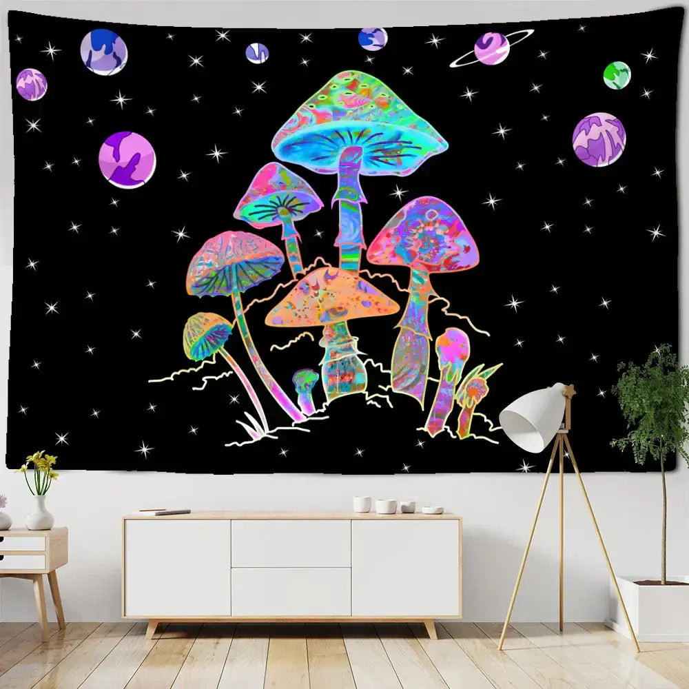 DecorBites™ Cartoon Planet Mushroom Tapestry Wall Hanging for Psychedelic Room Decor