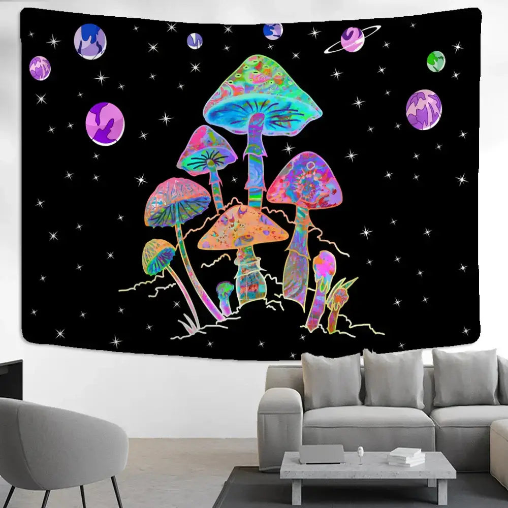 DecorBites™ Cartoon Planet Mushroom Tapestry Wall Hanging for Psychedelic Room Decor