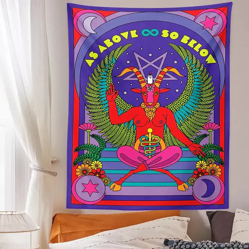 DecorBites™ Baphomet Tarot Witchcraft Tapestry Wall Hanging Occult Home Decor
