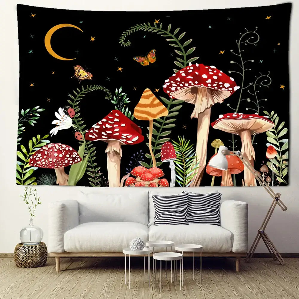 DecorBites™ Butterfly Mushroom Tapestry Wall Hanging - Psychedelic Bohemian Home Decor