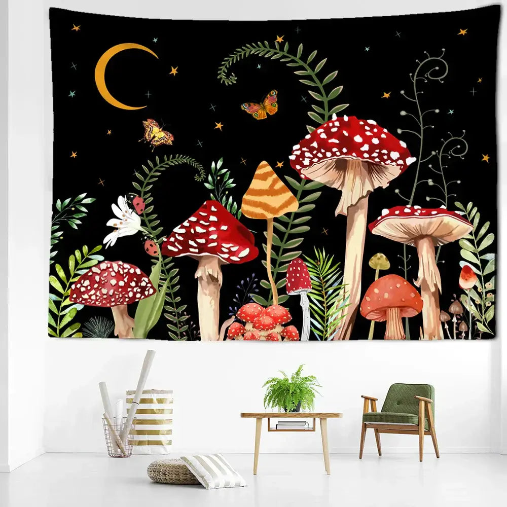 DecorBites™ Butterfly Mushroom Tapestry Wall Hanging - Psychedelic Bohemian Home Decor