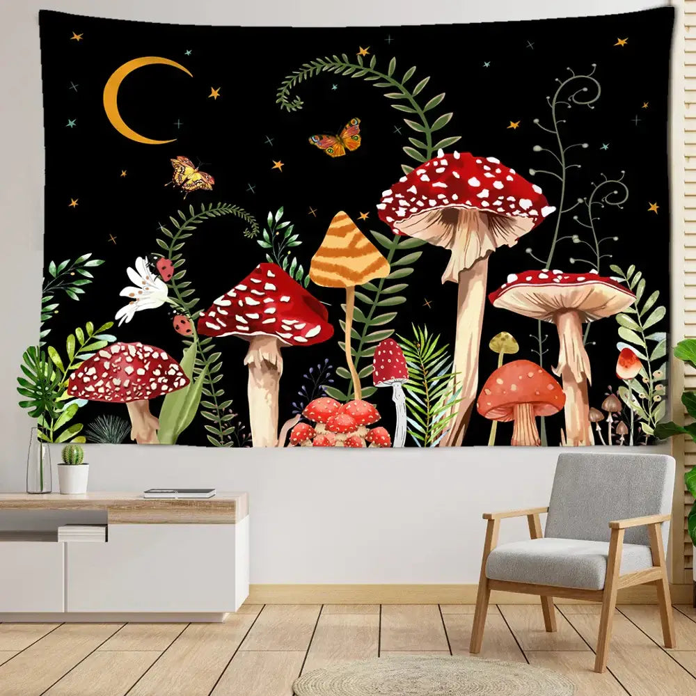 DecorBites™ Butterfly Mushroom Tapestry Wall Hanging - Psychedelic Bohemian Home Decor