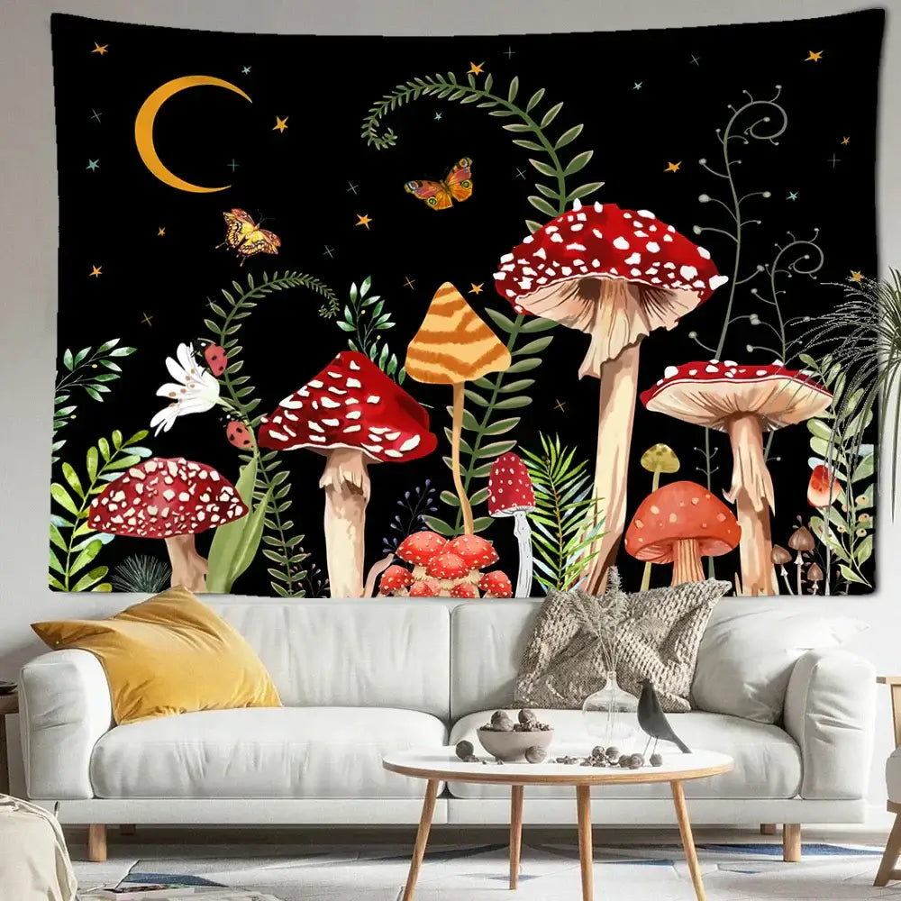 DecorBites™ Butterfly Mushroom Tapestry Wall Hanging - Psychedelic Bohemian Home Decor