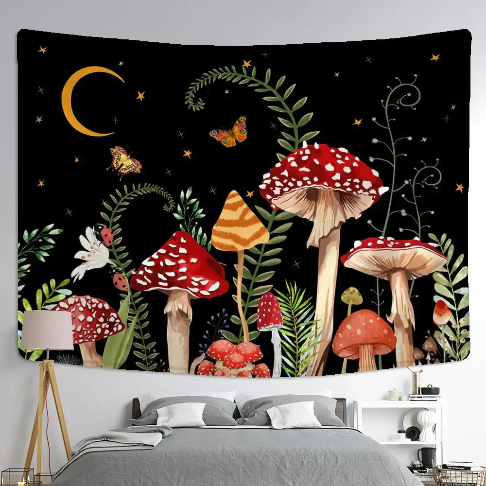 DecorBites™ Butterfly Mushroom Tapestry Wall Hanging - Psychedelic Bohemian Home Decor
