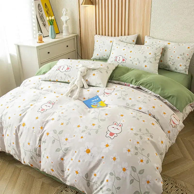 Purple and blue floral leaf print bedding set bedroom decor