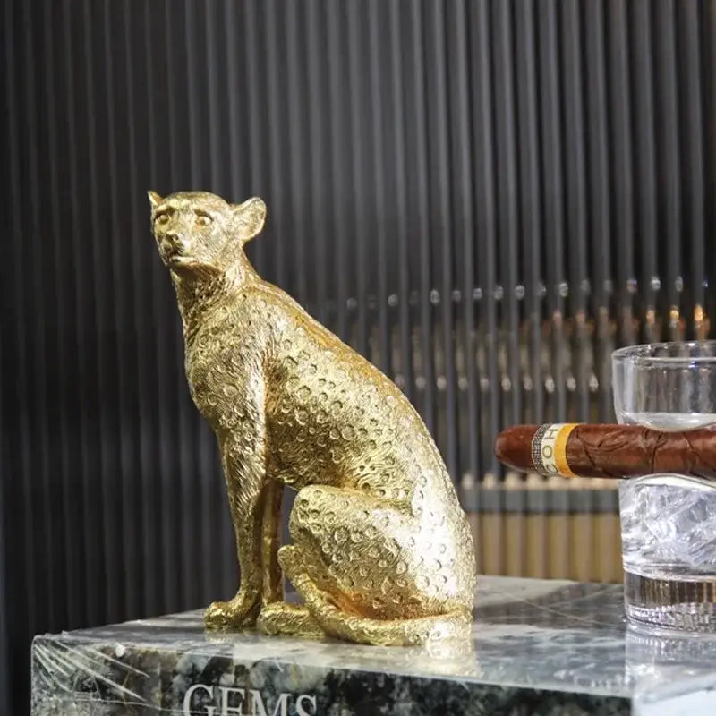 Realistic golden leopard print resin crafts office decor