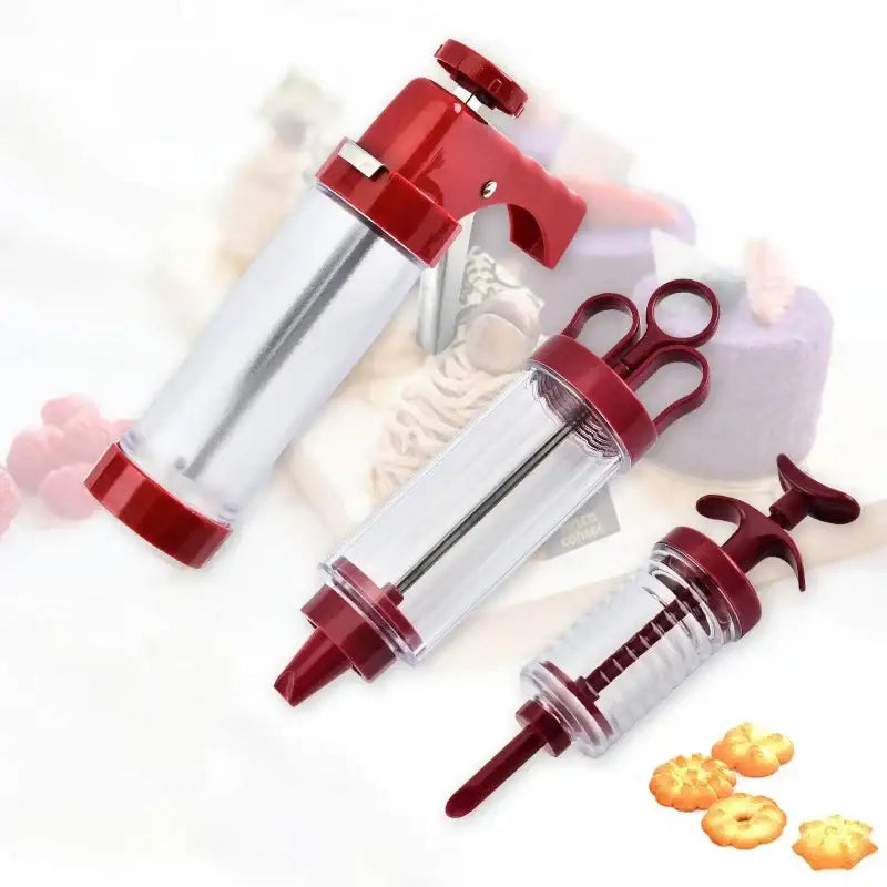 Red and clear cookie cream cake press kitchen decorating kit