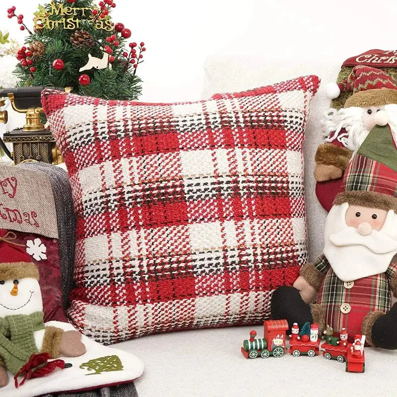 Red and cream buffalo plaid cushion cover living room throw pillow