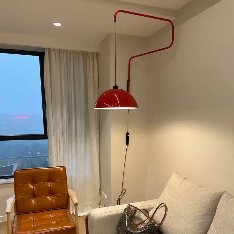 Red enamel dome adjustable pendant light for kitchen island