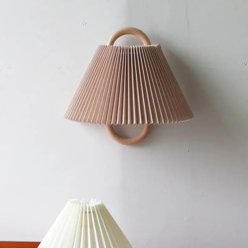 Retro beech wood wall lamp bedroom sconce with cream shade