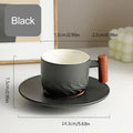 DecorBites™ 130ml Blue Ceramic Retro Coffee Cup with Saucer, Wooden Handle