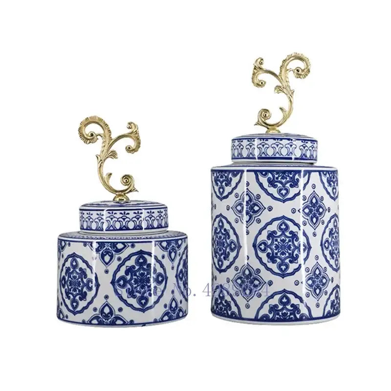 DecorBites™ Blue & White Porcelain Covered Vase Jar: Retro Chinese Home Decor Flower Arrangement & Organization