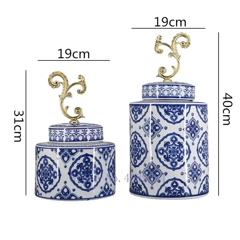 DecorBites™ Blue & White Porcelain Covered Vase Jar: Retro Chinese Home Decor Flower Arrangement & Organization