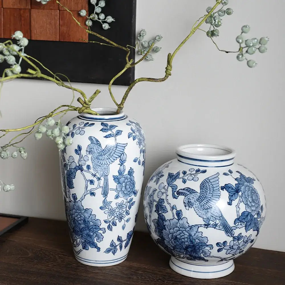 Retro blue & white porcelain vase – living room floral pot