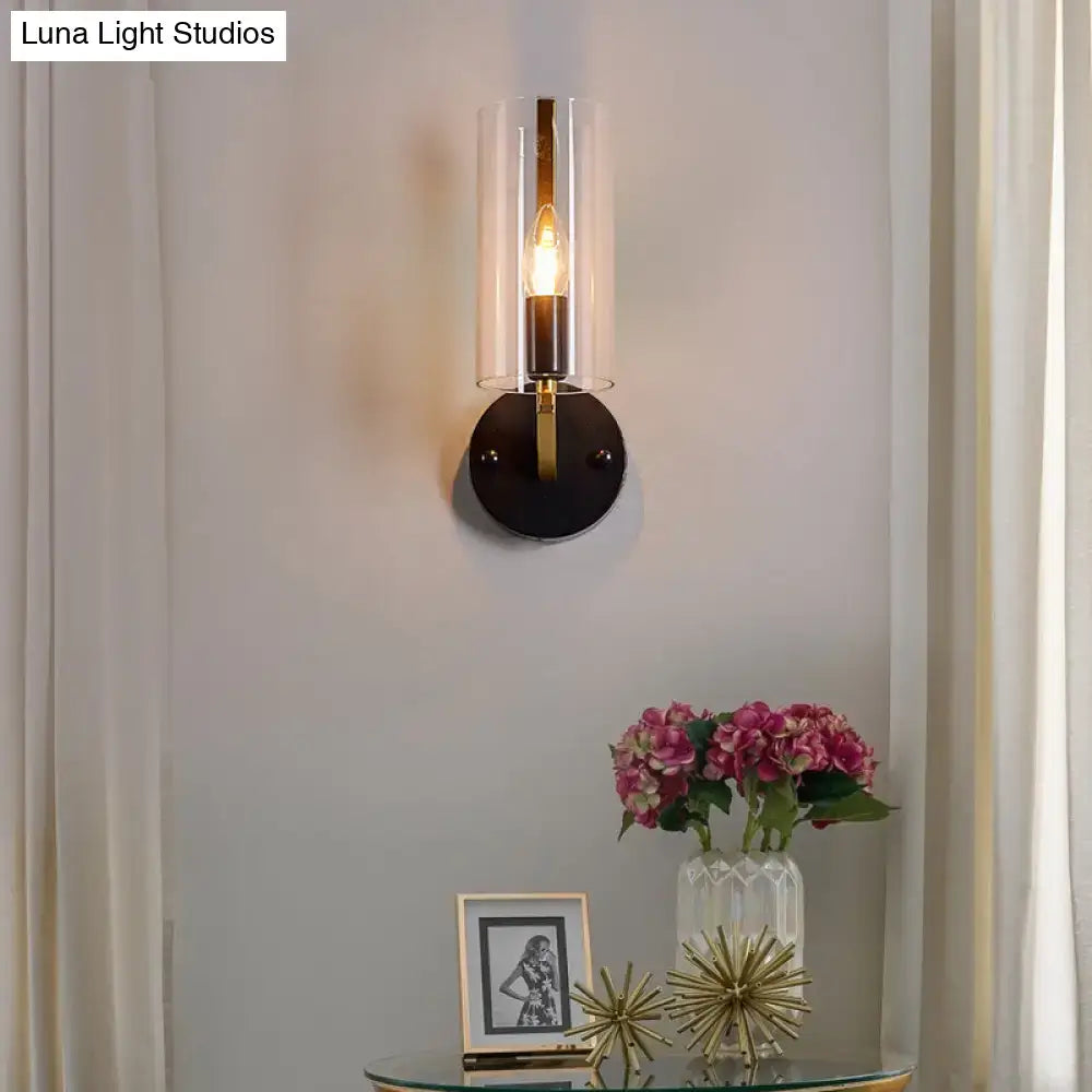 Retro brass and black wall light bedroom transparent glass sconce