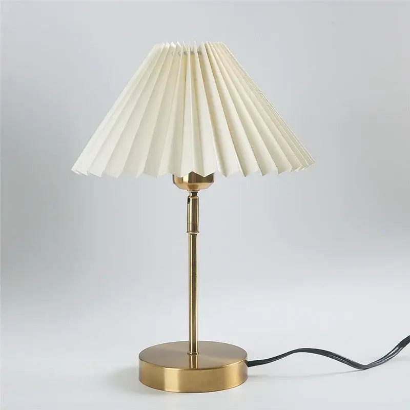 Retro brass and cream adjustable pleated table lamp bedroom light