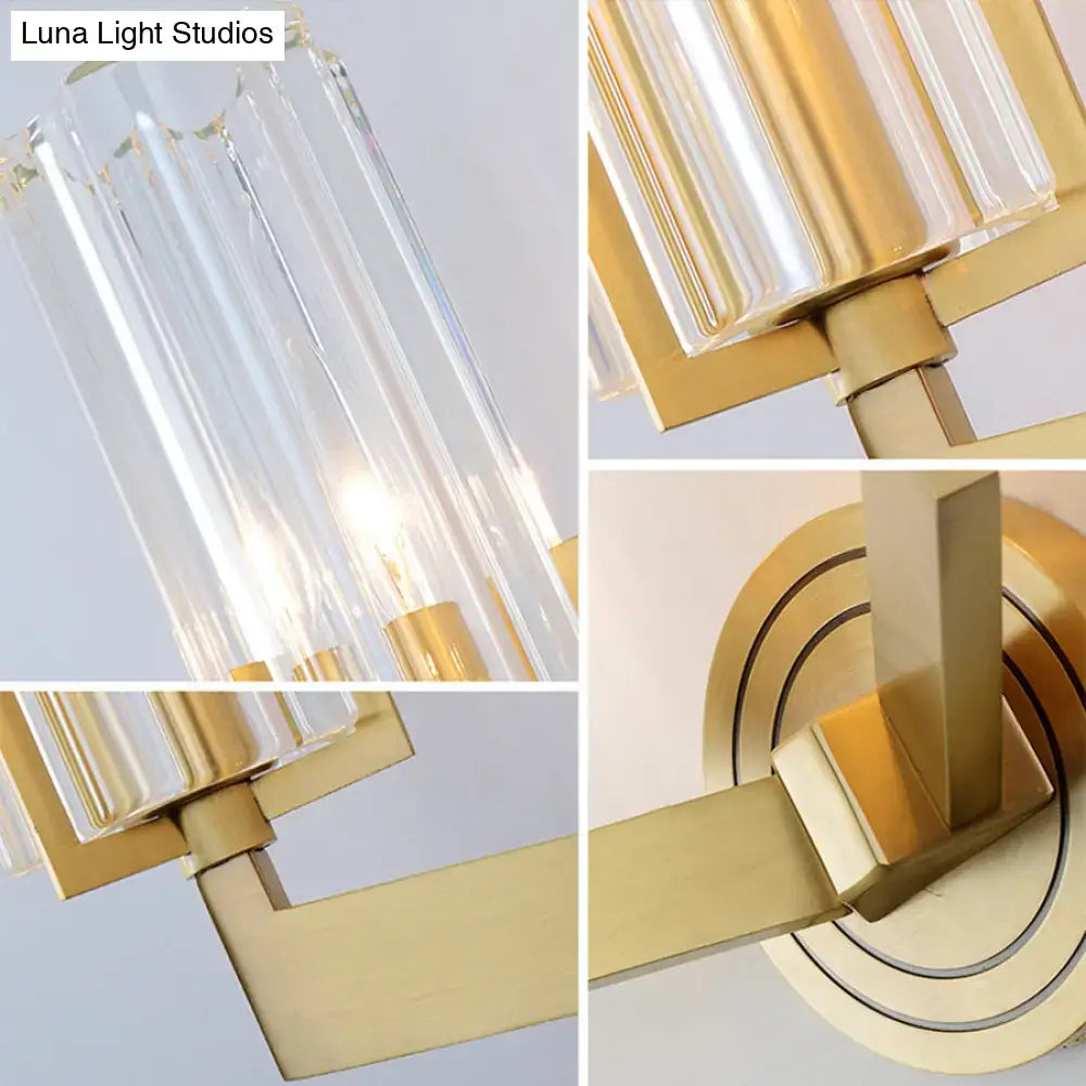 DecorBites™ Retro Crystal Ribbed Wall Lamp with Brass Flush Sconce for Living Room - 1/2 Lights