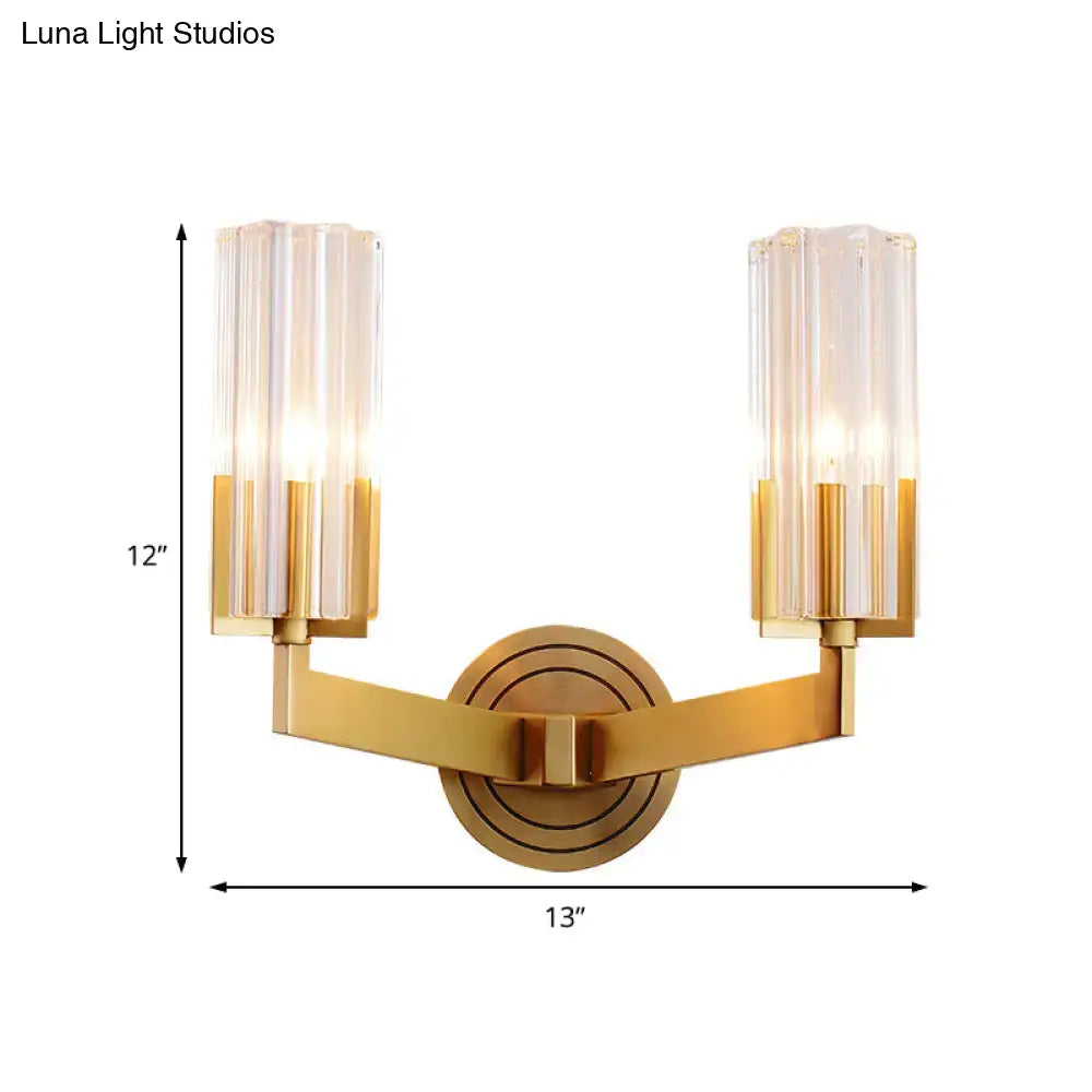 DecorBites™ Retro Crystal Ribbed Wall Lamp with Brass Flush Sconce for Living Room - 1/2 Lights