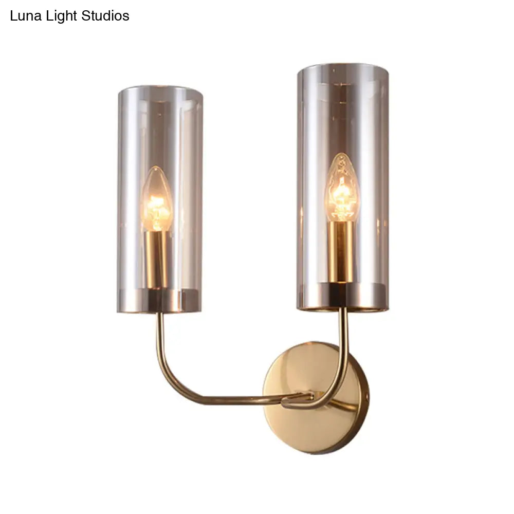 DecorBites™ Retro Brass Sconce Wall Mount Lamp with Cylindrical Glass Shade – 1/2 Light Fixture for Living Room