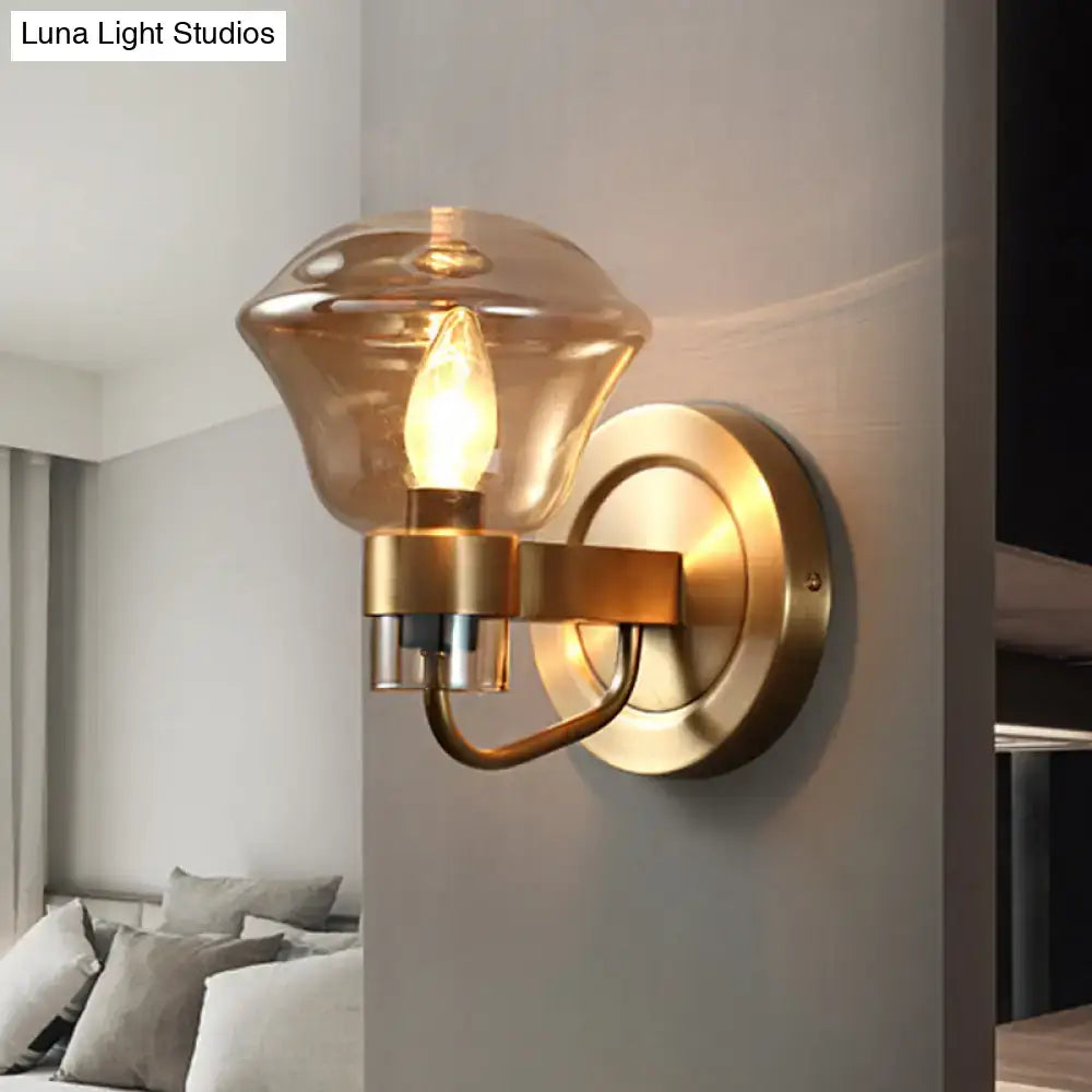 DecorBites™ Retro-Style Smoke Gray/Amber Glass Bell Wall Sconce - Brass Wall Mount Light Fixture (1 bulb)"