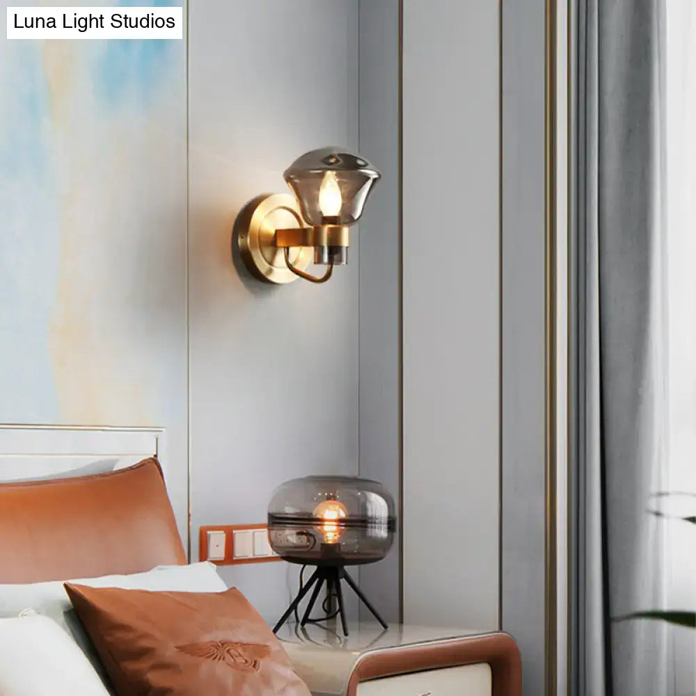 DecorBites™ Retro-Style Smoke Gray/Amber Glass Bell Wall Sconce - Brass Wall Mount Light Fixture (1 bulb)"