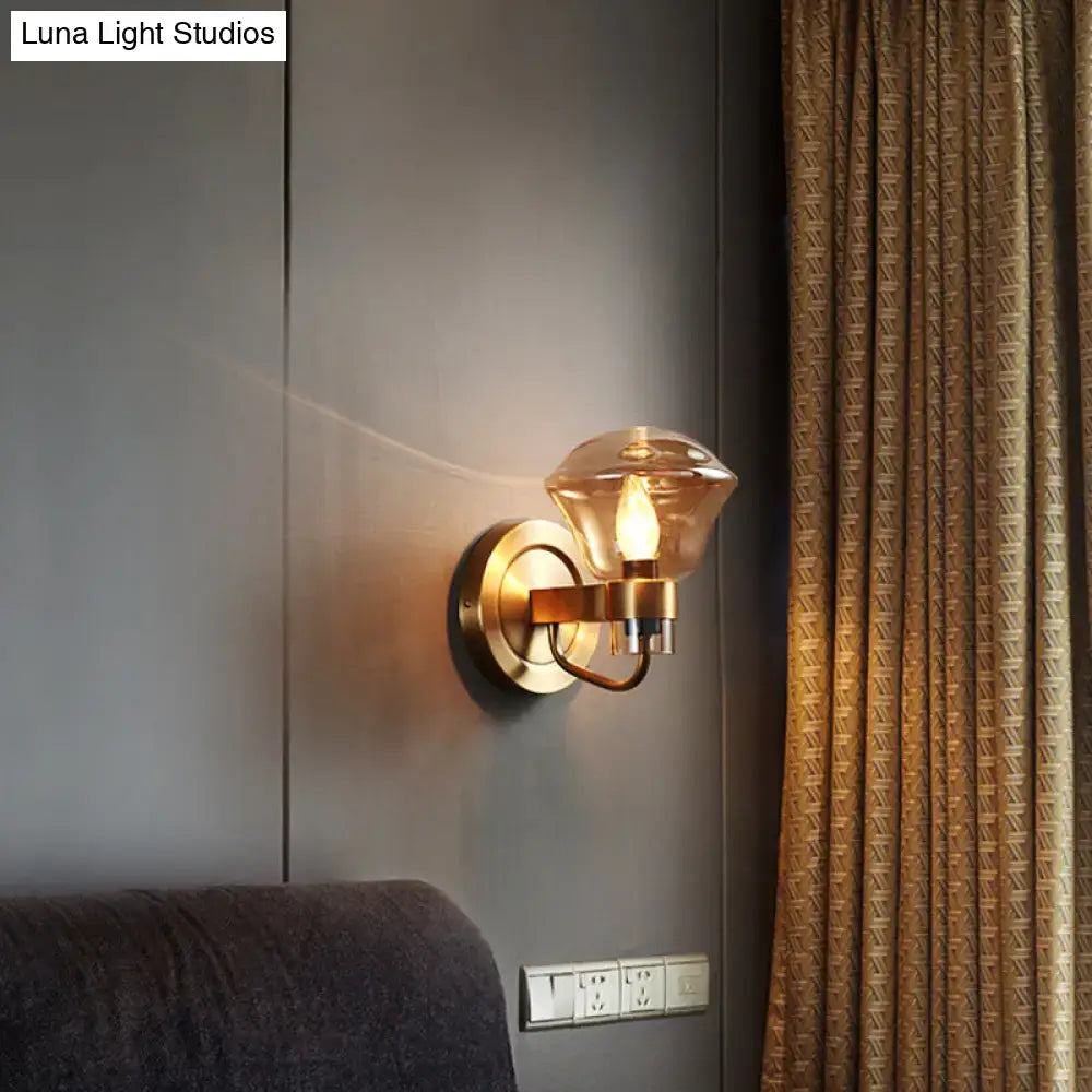 DecorBites™ Retro-Style Smoke Gray/Amber Glass Bell Wall Sconce - Brass Wall Mount Light Fixture (1 bulb)"