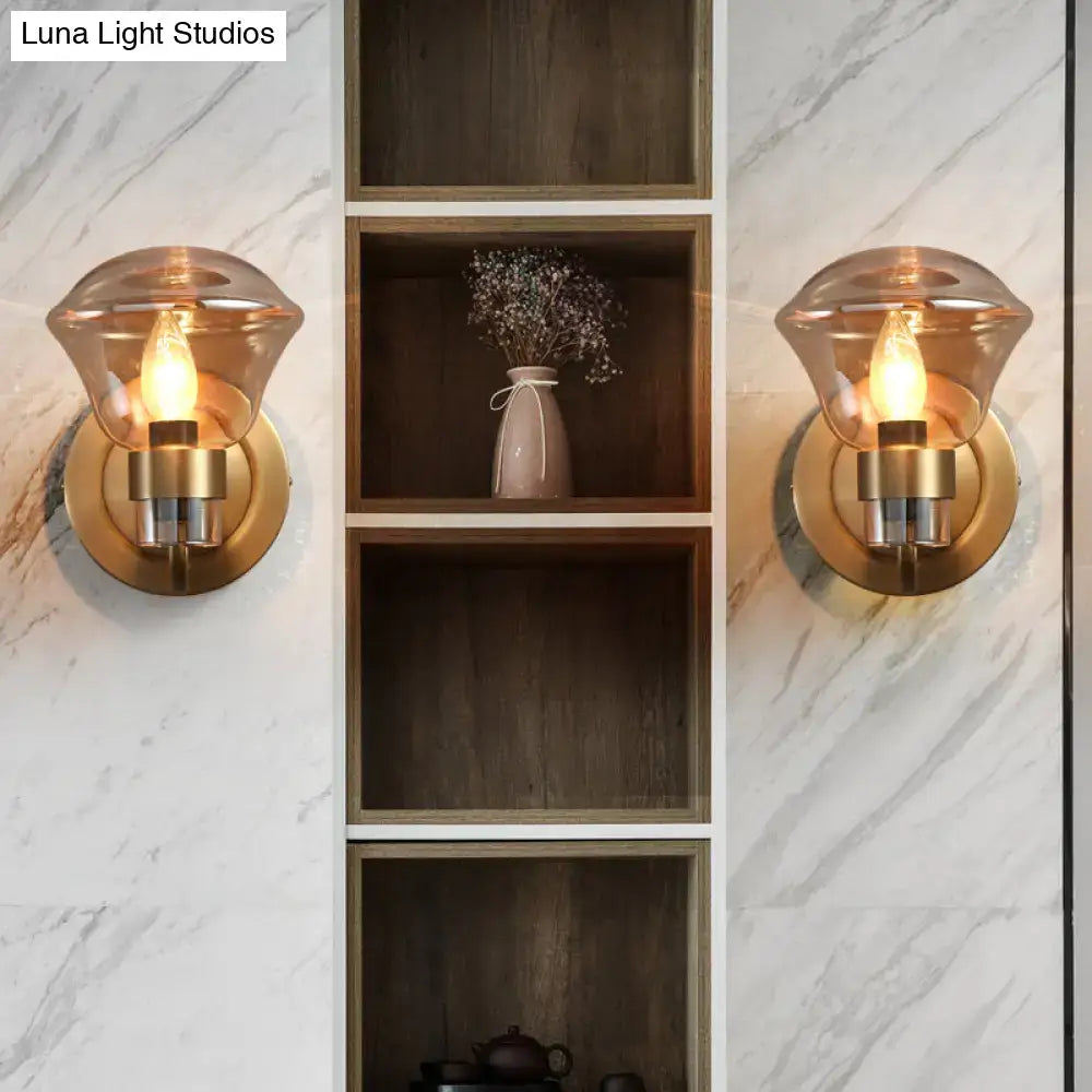 DecorBites™ Retro-Style Smoke Gray/Amber Glass Bell Wall Sconce - Brass Wall Mount Light Fixture (1 bulb)"