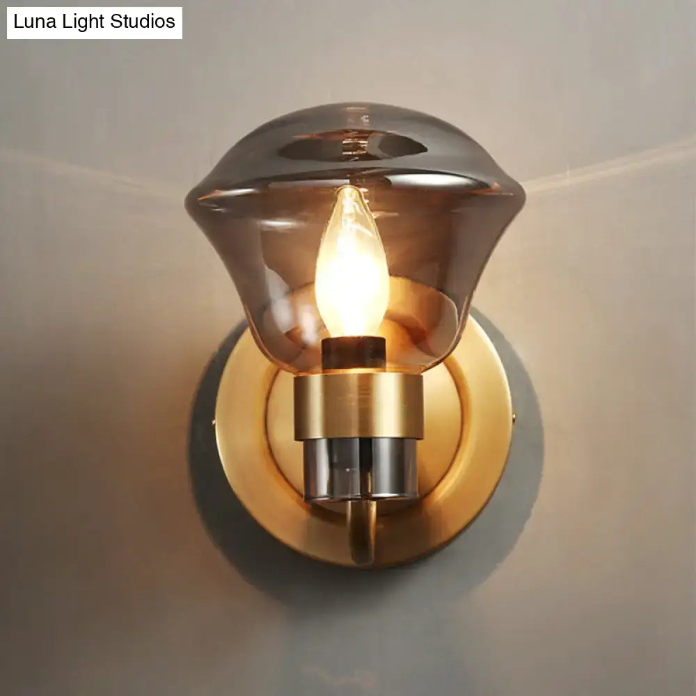 DecorBites™ Retro-Style Smoke Gray/Amber Glass Bell Wall Sconce - Brass Wall Mount Light Fixture (1 bulb)"