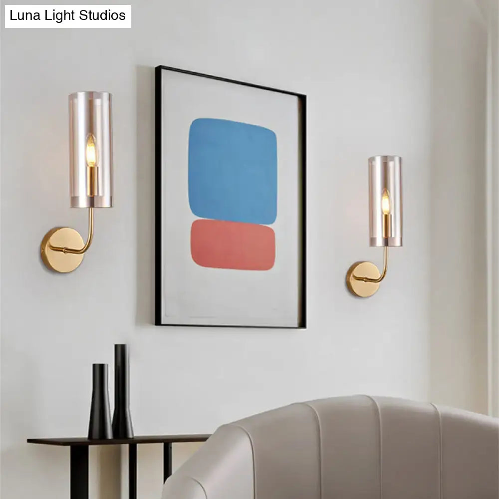 DecorBites™ Retro Brass Sconce Wall Mount Lamp with Cylindrical Glass Shade – 1/2 Light Fixture for Living Room