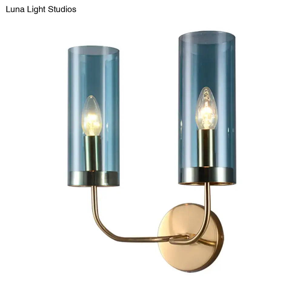 DecorBites™ Retro Brass Sconce Wall Mount Lamp with Cylindrical Glass Shade – 1/2 Light Fixture for Living Room