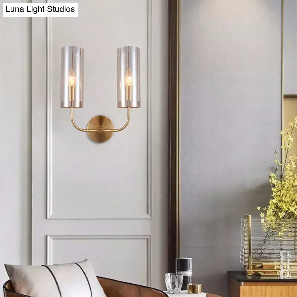 DecorBites™ Retro Brass Sconce Wall Mount Lamp with Cylindrical Glass Shade – 1/2 Light Fixture for Living Room